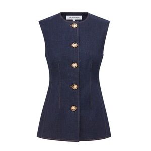 NEW VERONICA BEARD Jessup Denim Vest Dark Oxford Blue Denim {$478} Sz 10
